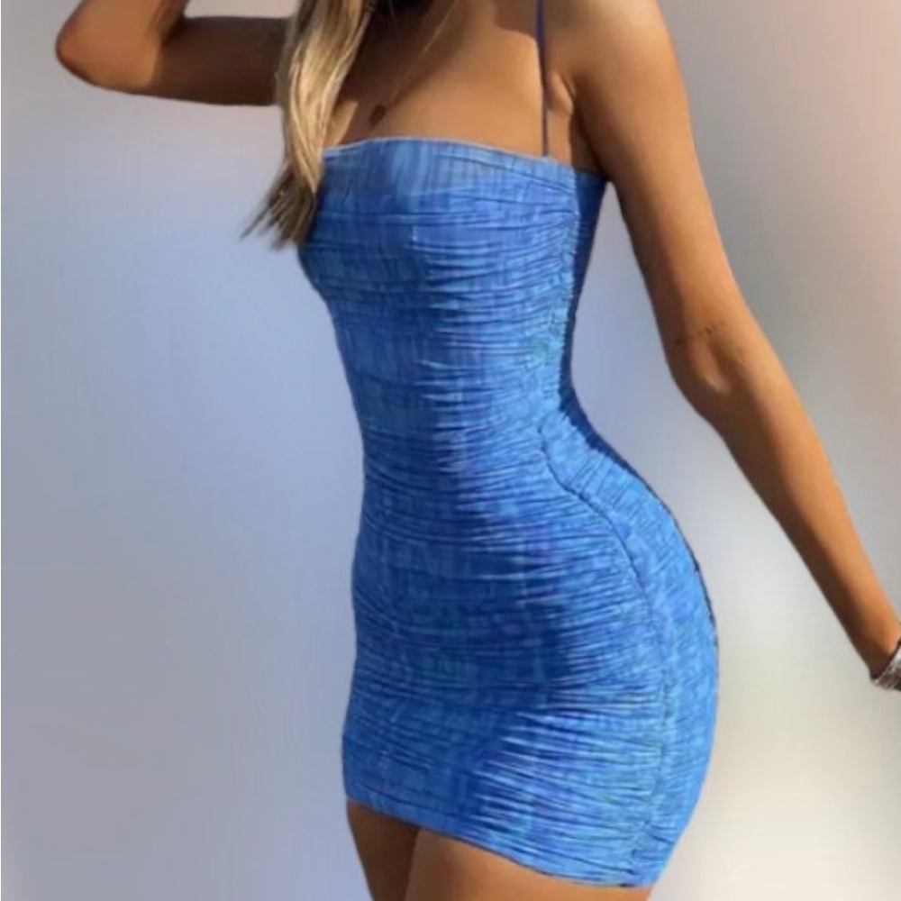 never worn!! small blue tight mini dress